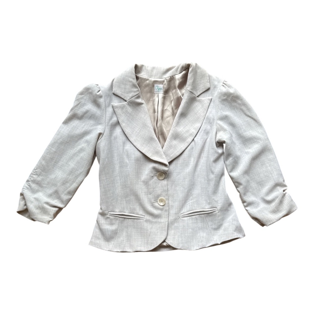 Aqua Women's Light Gray Ruched 3/4 Sleeve Puffed Shoulder Blazer Size Small
